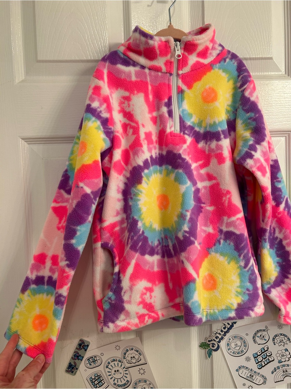 The Children's Place Pink Multi Tie-Dye Fleece Quarter-Zip Pullover